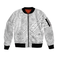 Samoa Lotu Tamait Sleeve Zip Bomber Jacket Tropical Plant White Sunday With Polynesia Pattern LT9 Unisex White - Polynesian Pride