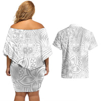 Personalised Samoa Lotu Tamait Couples Matching Off Shoulder Short Dress and Hawaiian Shirt Tropical Plant White Sunday With Polynesia Pattern LT9 - Polynesian Pride