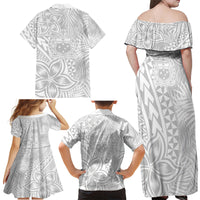 Personalised Samoa Lotu Tamait Family Matching Off Shoulder Maxi Dress and Hawaiian Shirt Tropical Plant White Sunday With Polynesia Pattern LT9 - Polynesian Pride