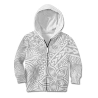 Personalised Samoa Lotu Tamait Kid Hoodie Tropical Plant White Sunday With Polynesia Pattern LT9 Zip Hoodie White - Polynesian Pride
