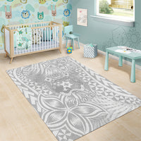 Personalised Tonga White Sunday Area Rug Tropical Plant With Polynesian Pattern LT9 - Polynesian Pride