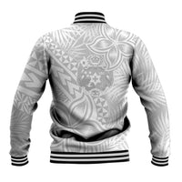 Personalised Tonga White Sunday Baseball Jacket Tropical Plant With Polynesian Pattern LT9 - Polynesian Pride