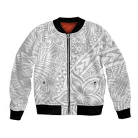 Personalised Tonga White Sunday Bomber Jacket Tropical Plant With Polynesian Pattern LT9 Unisex White - Polynesian Pride