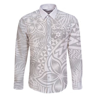 Personalised Tonga White Sunday Family Matching Puletasi Dress and Hawaiian Shirt Tropical Plant With Polynesian Pattern LT9 Dad's Shirt - Long Sleeve White - Polynesian Pride