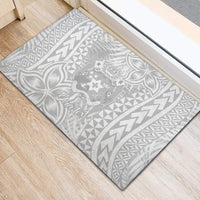 Personalised Tonga White Sunday Rubber Doormat Tropical Plant With Polynesian Pattern LT9 - Polynesian Pride