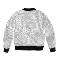 Personalised Tonga White Sunday Sleeve Zip Bomber Jacket Tropical Plant With Polynesian Pattern LT9 - Polynesian Pride