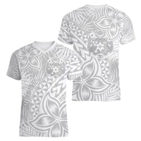 Personalised Tonga White Sunday Women V Neck T Shirt Tropical Plant With Polynesian Pattern LT9 - Polynesian Pride