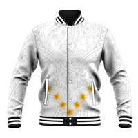 Tonga White Sunday Baseball Jacket Polynesian Plumeria Tribal Simple LT9 Unisex White - Polynesian Pride