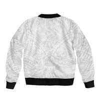 Tonga White Sunday Sleeve Zip Bomber Jacket Polynesian Plumeria Tribal Simple LT9 - Polynesian Pride