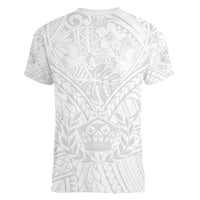 Tonga White Sunday Women V Neck T Shirt Polynesian Plumeria Tribal Simple LT9 - Polynesian Pride