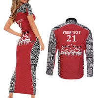 Custom Tonga Rugby Mate Ma'a Couples Matching Short Sleeve Bodycon Dress and Long Sleeve Button Shirt Tonga XIII Make History Pacific Champions