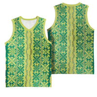 Hawaii Lei with Tribal Quilt Motif Basketball Jersey - Polynesian Pride