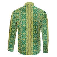 Hawaii Lei with Tribal Quilt Motif Family Matching Off The Shoulder Long Sleeve Dress and Hawaiian Shirt