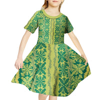 Hawaii Lei with Tribal Quilt Motif Kid Short Sleeve Dress