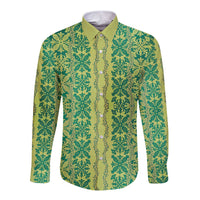 Hawaii Lei with Tribal Quilt Motif Long Sleeve Button Shirt