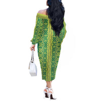 Hawaii Lei with Tribal Quilt Motif Off The Shoulder Long Sleeve Dress