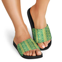 Hawaii Lei with Tribal Quilt Motif Slide Sandals - Polynesian Pride