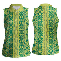 Hawaii Lei with Tribal Quilt Motif Women Sleeveless Polo Shirt