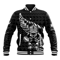 New Zealand Rugby Warrior Custom Baseball Jacket Black Fern Taniko Motif