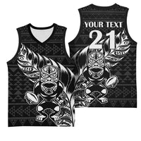 New Zealand Rugby Warrior Custom Basketball Jersey Black Fern Taniko Motif - Polynesian Pride