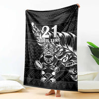 New Zealand Rugby Warrior Custom Blanket Black Fern Taniko Motif