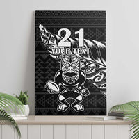New Zealand Rugby Warrior Custom Canvas Wall Art Black Fern Taniko Motif