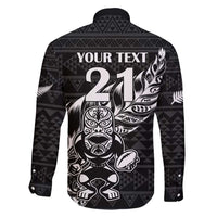 New Zealand Rugby Warrior Custom Family Matching Long Sleeve Bodycon Dress and Hawaiian Shirt Black Fern Taniko Motif LT9 - Polynesian Pride