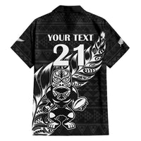 New Zealand Rugby Warrior Custom Family Matching Off Shoulder Maxi Dress and Hawaiian Shirt Black Fern Taniko Motif