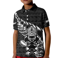 New Zealand Rugby Warrior Custom Kid Polo Shirt Black Fern Taniko Motif