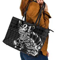 New Zealand Rugby Warrior Custom Leather Tote Bag Black Fern Taniko Motif