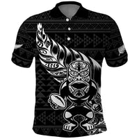 New Zealand Rugby Warrior Custom Polo Shirt Black Fern Taniko Motif