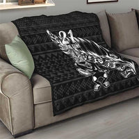 New Zealand Rugby Warrior Custom Quilt Black Fern Taniko Motif