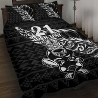 New Zealand Rugby Warrior Custom Quilt Bed Set Black Fern Taniko Motif
