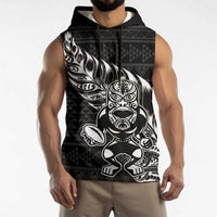 New Zealand Rugby Warrior Custom Sleeveless Hoodie Black Fern Taniko Motif - Polynesian Pride