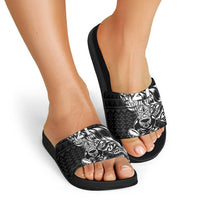 New Zealand Rugby Warrior Custom Slide Sandals Black Fern Taniko Motif - Polynesian Pride