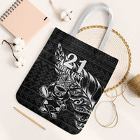 New Zealand Rugby Warrior Custom Tote Bag Black Fern Taniko Motif - Polynesian Pride