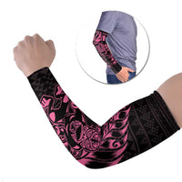 New Zealand Rugby Warrior Custom Arm Sleeves Pink Fern Taniko Motif - Polynesian Pride