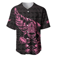 New Zealand Rugby Warrior Custom Baseball Jersey Pink Fern Taniko Motif