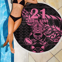 New Zealand Rugby Warrior Custom Beach Blanket Pink Fern Taniko Motif