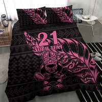 New Zealand Rugby Warrior Custom Bedding Set Pink Fern Taniko Motif