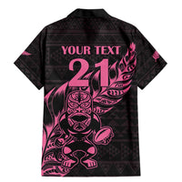 New Zealand Rugby Warrior Custom Family Matching Mermaid Dress and Hawaiian Shirt Pink Fern Taniko Motif LT9 - Polynesian Pride