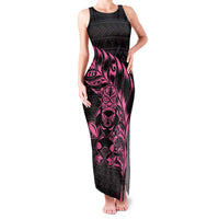 New Zealand Rugby Warrior Custom Family Matching Tank Maxi Dress and Hawaiian Shirt Pink Fern Taniko Motif LT9 Mom's Dress Pink - Polynesian Pride