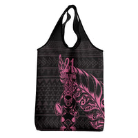 New Zealand Rugby Warrior Custom Grocery Bag Pink Fern Taniko Motif