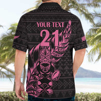 New Zealand Rugby Warrior Custom Hawaiian Shirt Pink Fern Taniko Motif LT9 - Polynesian Pride