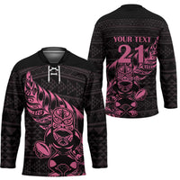 New Zealand Rugby Warrior Custom Hockey Jersey Pink Fern Taniko Motif LT9 - Polynesian Pride