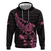 New Zealand Rugby Warrior Custom Hoodie Pink Fern Taniko Motif