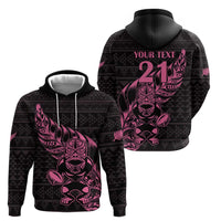 New Zealand Rugby Warrior Custom Hoodie Pink Fern Taniko Motif