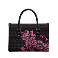New Zealand Rugby Warrior Custom Leather Bag Pink Fern Taniko Motif LT9 - Polynesian Pride
