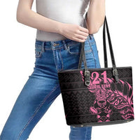 New Zealand Rugby Warrior Custom Leather Tote Bag Pink Fern Taniko Motif