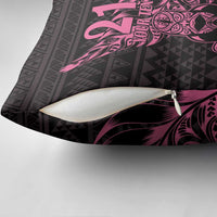 New Zealand Rugby Warrior Custom Pillow Cover Pink Fern Taniko Motif - Polynesian Pride